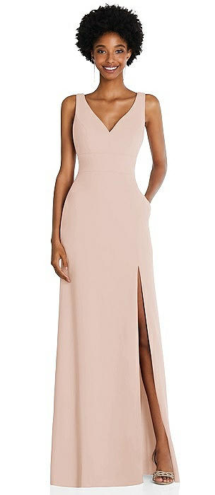 Square Low-Back A-Line Dress with Front Slit and Pockets