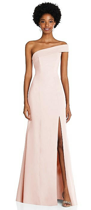 Asymmetrical Off-the-Shoulder Cuff Trumpet Gown With Front Slit