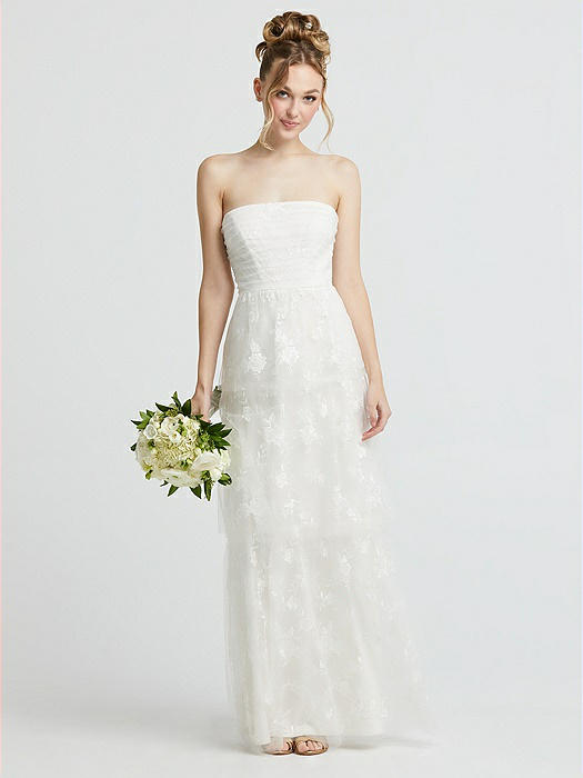 Strapless Ruched Bodice Tiered Lace Wedding Dress