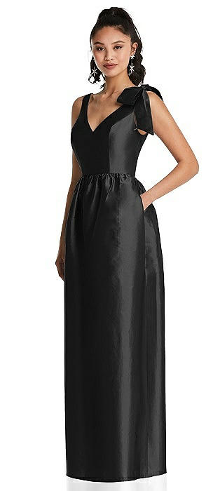 Bowed-Shoulder Full Skirt Maxi Dress with Pockets