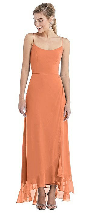 Scoop Neck Ruffle-Trimmed High Low Maxi Dress