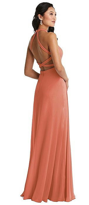 surplice ruched chiffon gown