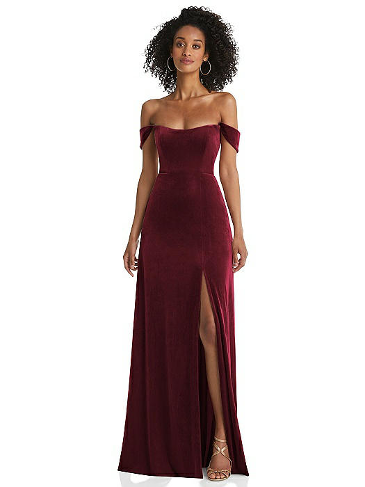 Off-The-Shoulder Flounce Sleeve Velvet 