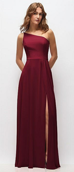 Burgundy Front Slit Bridesmaid Dresses 