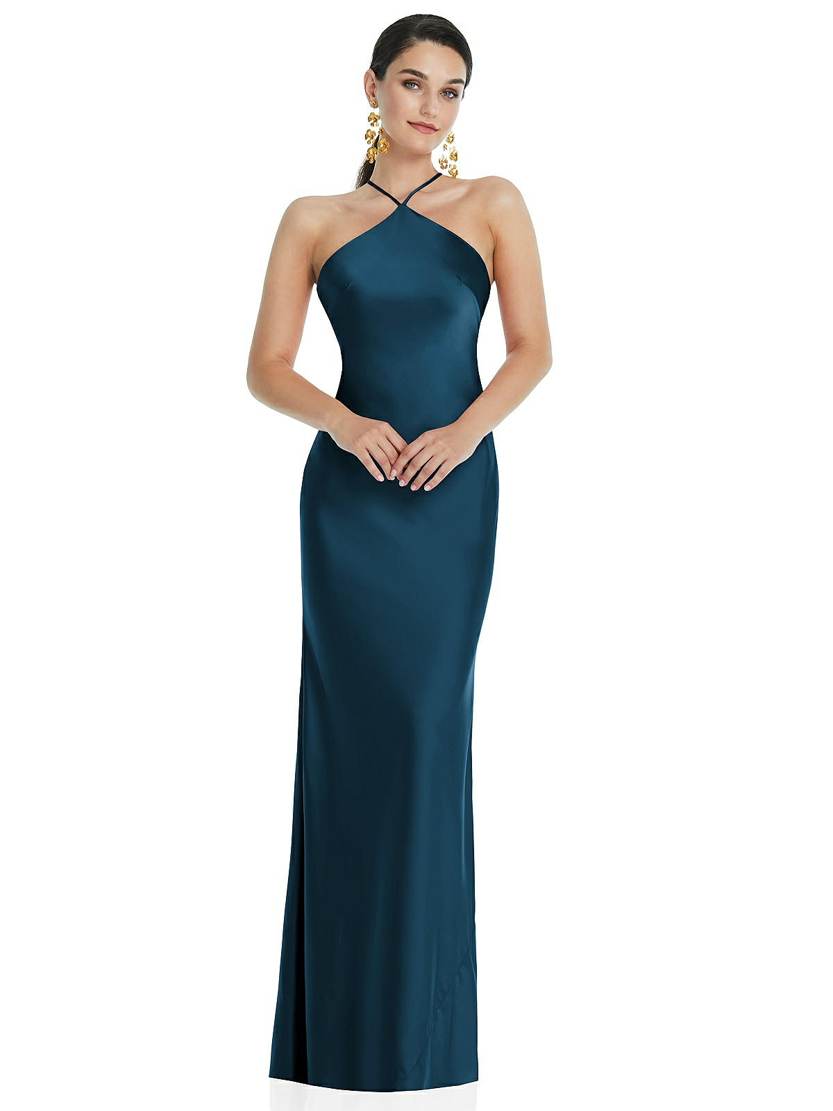 Diamond Halter Bias Maxi Slip Bridesmaid Dress With Convertible Straps ...