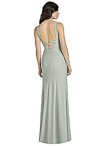 High-Neck Backless Crepe Trumpet Bridesmaid Dress | The Dessy Group