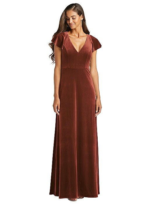 Flutter Sleeve Velvet Maxi Bridesmaid 