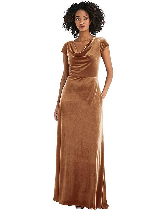 Cowl-Neck Cap Sleeve Velvet Maxi 