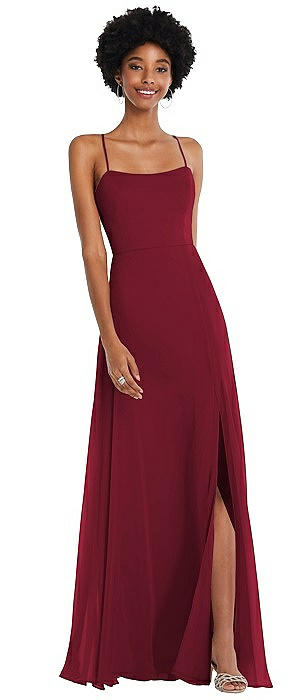 Burgundy Spaghetti Strap Bridesmaid 