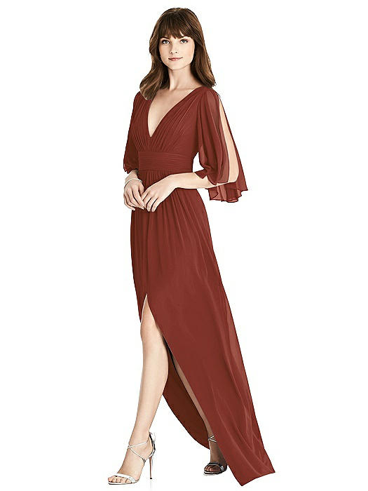 Split Sleeve Backless Chiffon Maxi 
