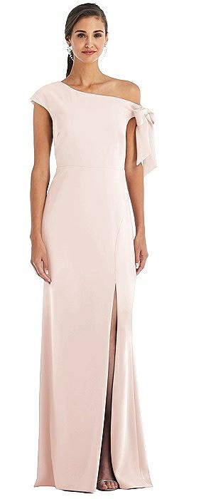 Off-the-Shoulder Tie Detail Trumpet Gown with Front Slit