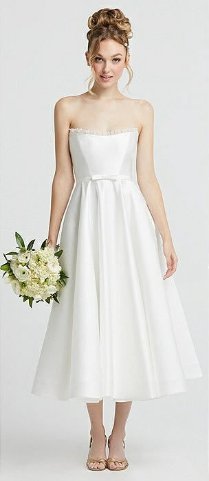 Ruffle-Trimmed Strapless Satin Wedding Dress with Pockets