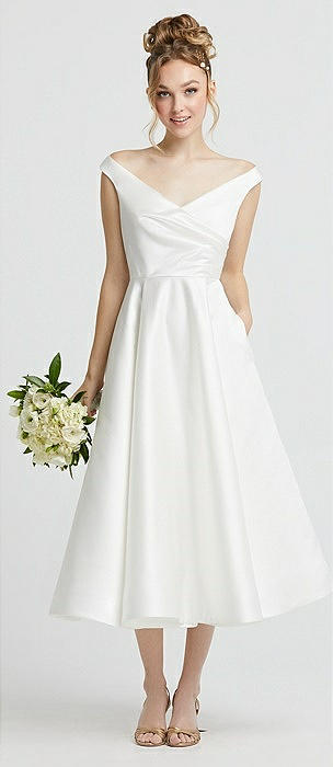 Draped Off-the-Shoulder Satin Wedding Dress with Pockets