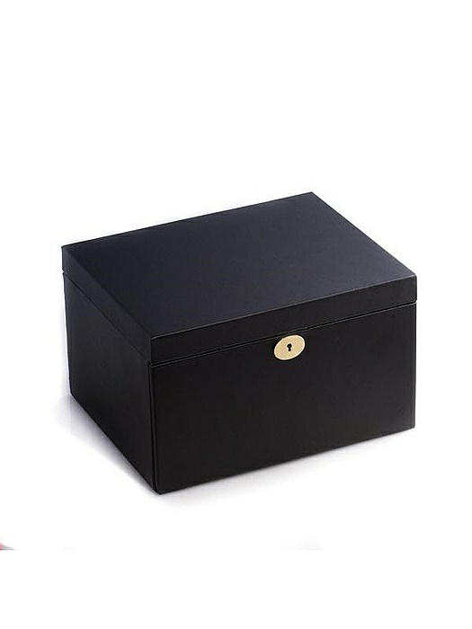 Black Leather 3 Level Jewelry & Watch Box with Soft Velour Lining