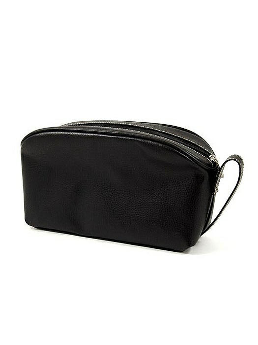 Black Leather Toiletry Bag with 6 Compartments and Zipper closure