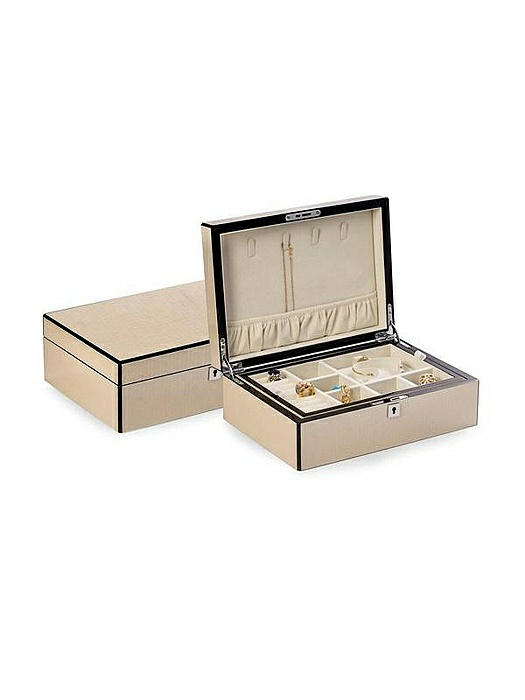 Lacquered Ivory White Jewelry Box with Etched Croco Design
