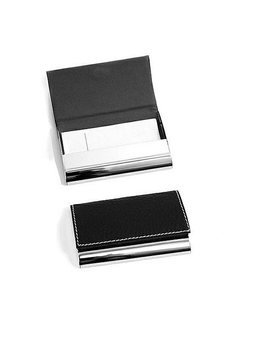 Black Leather Business Card Case with Magnetic Lid