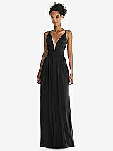 Front View Thumbnail - Black & Light Nude Illusion Deep V-Neck Tulle Maxi Dress with Adjustable Straps