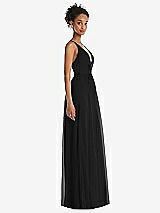 Side View Thumbnail - Black & Light Nude Illusion Deep V-Neck Tulle Maxi Dress with Adjustable Straps