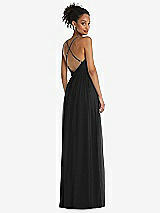 Rear View Thumbnail - Black & Light Nude Illusion Deep V-Neck Tulle Maxi Dress with Adjustable Straps