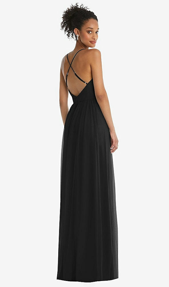 Back View - Black & Light Nude Illusion Deep V-Neck Tulle Maxi Dress with Adjustable Straps