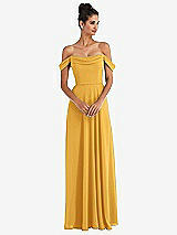 Front View Thumbnail - NYC Yellow Off-the-Shoulder Draped Neckline Maxi Dress