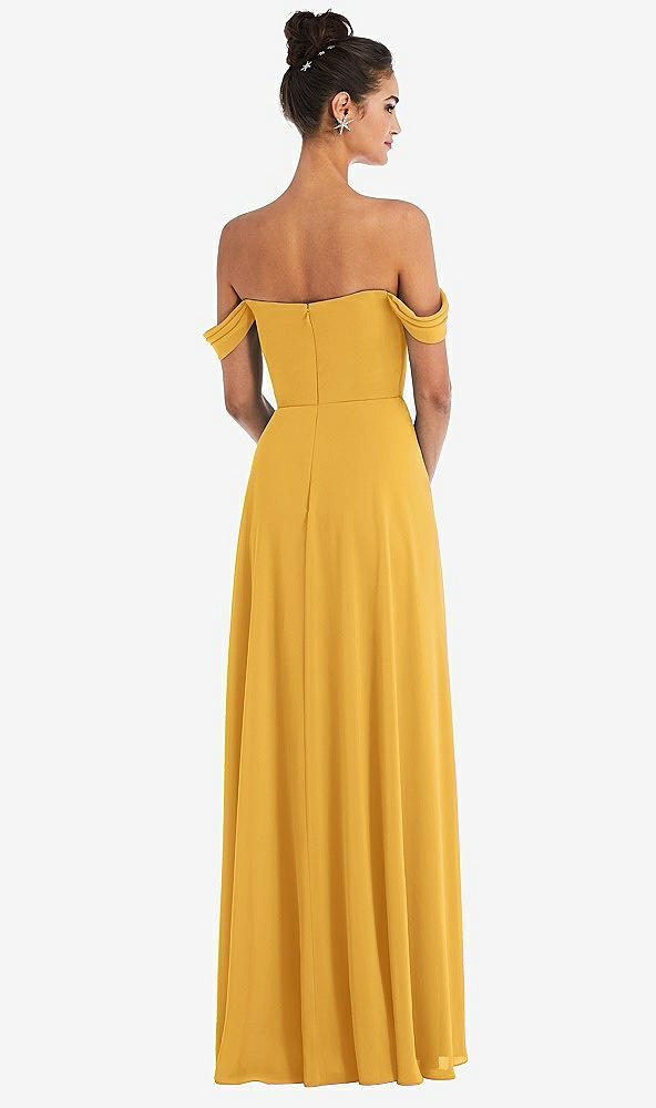 Back View - NYC Yellow Off-the-Shoulder Draped Neckline Maxi Dress