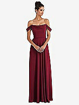 Front View Thumbnail - Burgundy Off-the-Shoulder Draped Neckline Maxi Dress