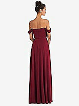 Rear View Thumbnail - Burgundy Off-the-Shoulder Draped Neckline Maxi Dress