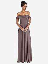 Front View Thumbnail - French Truffle Off-the-Shoulder Draped Neckline Maxi Dress
