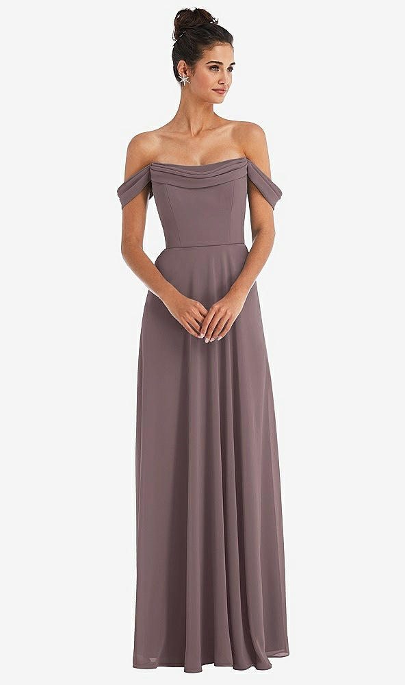 Front View - French Truffle Off-the-Shoulder Draped Neckline Maxi Dress