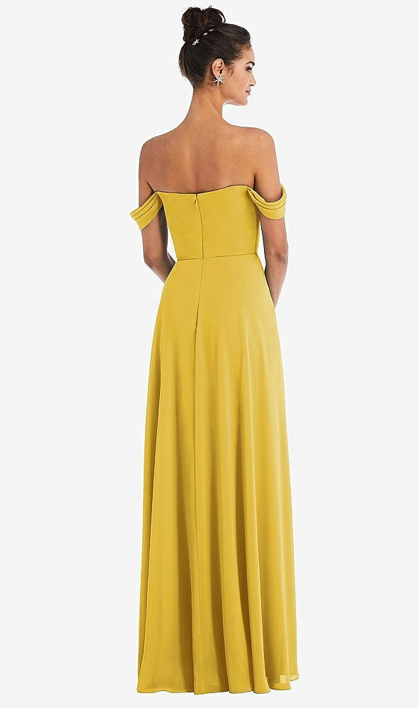 Back View - Marigold Off-the-Shoulder Draped Neckline Maxi Dress