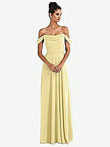 Front View Thumbnail - Pale Yellow Off-the-Shoulder Draped Neckline Maxi Dress