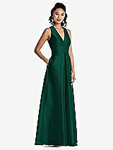 Side View Thumbnail - Hunter Green Plunging Neckline Pleated Skirt Maxi Dress with Pockets