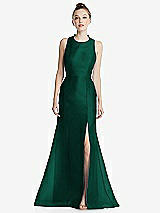 Front View Thumbnail - Hunter Green Bateau Neck Open-Back Maxi Dress with Bow Detail