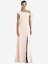 Front View Thumbnail - Blush Off-the-Shoulder Tie Detail Maxi Dress with Front Slit