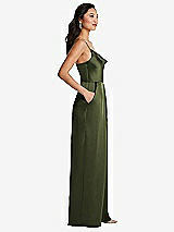 Side View Thumbnail - Olive Green Cowl-Neck Spaghetti Strap Maxi Jumpsuit with Pockets