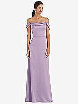 Front View Thumbnail - Pale Purple Draped Pleat Off-the-Shoulder Maxi Dress