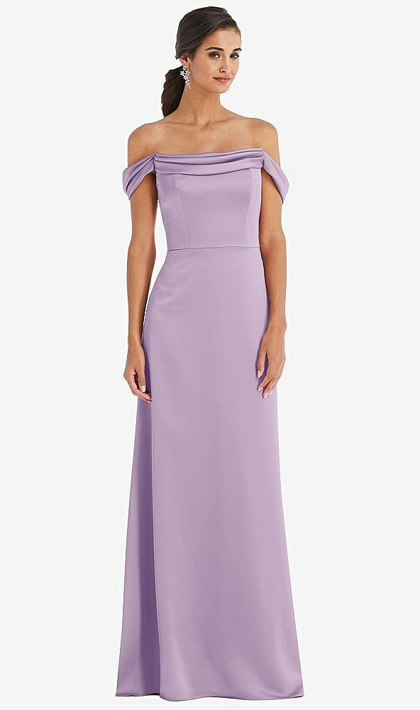 Front View - Pale Purple Draped Pleat Off-the-Shoulder Maxi Dress