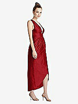 Side View Thumbnail - Garnet Plunging Neckline Shirred Tulip Skirt Midi Dress