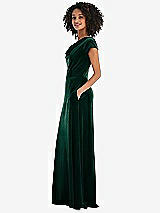 Side View Thumbnail - Evergreen Cowl-Neck Cap Sleeve Velvet Maxi Dress with Pockets