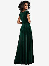 Rear View Thumbnail - Evergreen Cowl-Neck Cap Sleeve Velvet Maxi Dress with Pockets