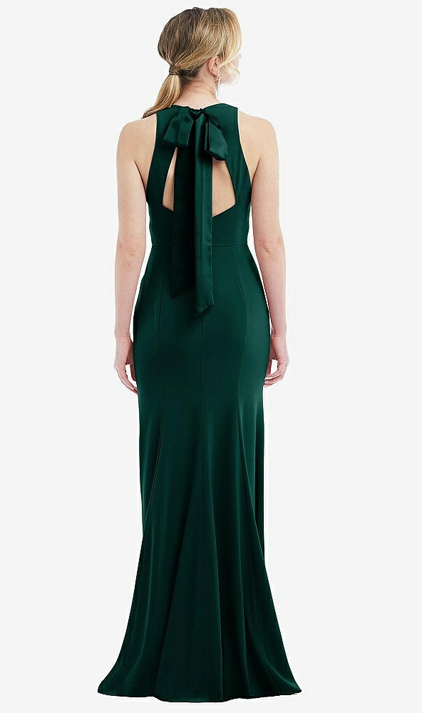 Back View - Evergreen & Evergreen Cutout Open-Back Halter Maxi Dress with Scarf Tie