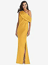 Front View Thumbnail - NYC Yellow Draped One-Shoulder Convertible Maxi Slip Dress