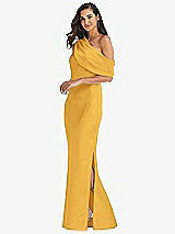 Side View Thumbnail - NYC Yellow Draped One-Shoulder Convertible Maxi Slip Dress