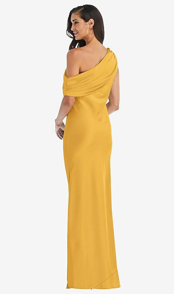 Back View - NYC Yellow Draped One-Shoulder Convertible Maxi Slip Dress