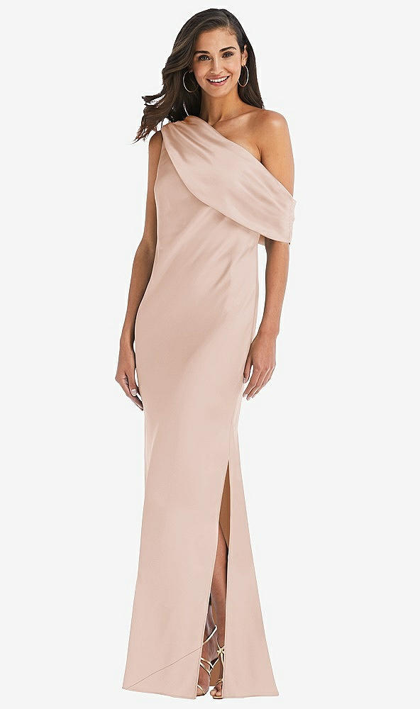 Front View - Cameo Draped One-Shoulder Convertible Maxi Slip Dress