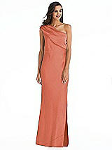 Alt View 1 Thumbnail - Terracotta Copper Draped One-Shoulder Convertible Maxi Slip Dress