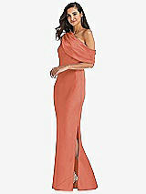 Side View Thumbnail - Terracotta Copper Draped One-Shoulder Convertible Maxi Slip Dress
