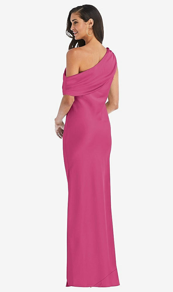 Back View - Tea Rose Draped One-Shoulder Convertible Maxi Slip Dress